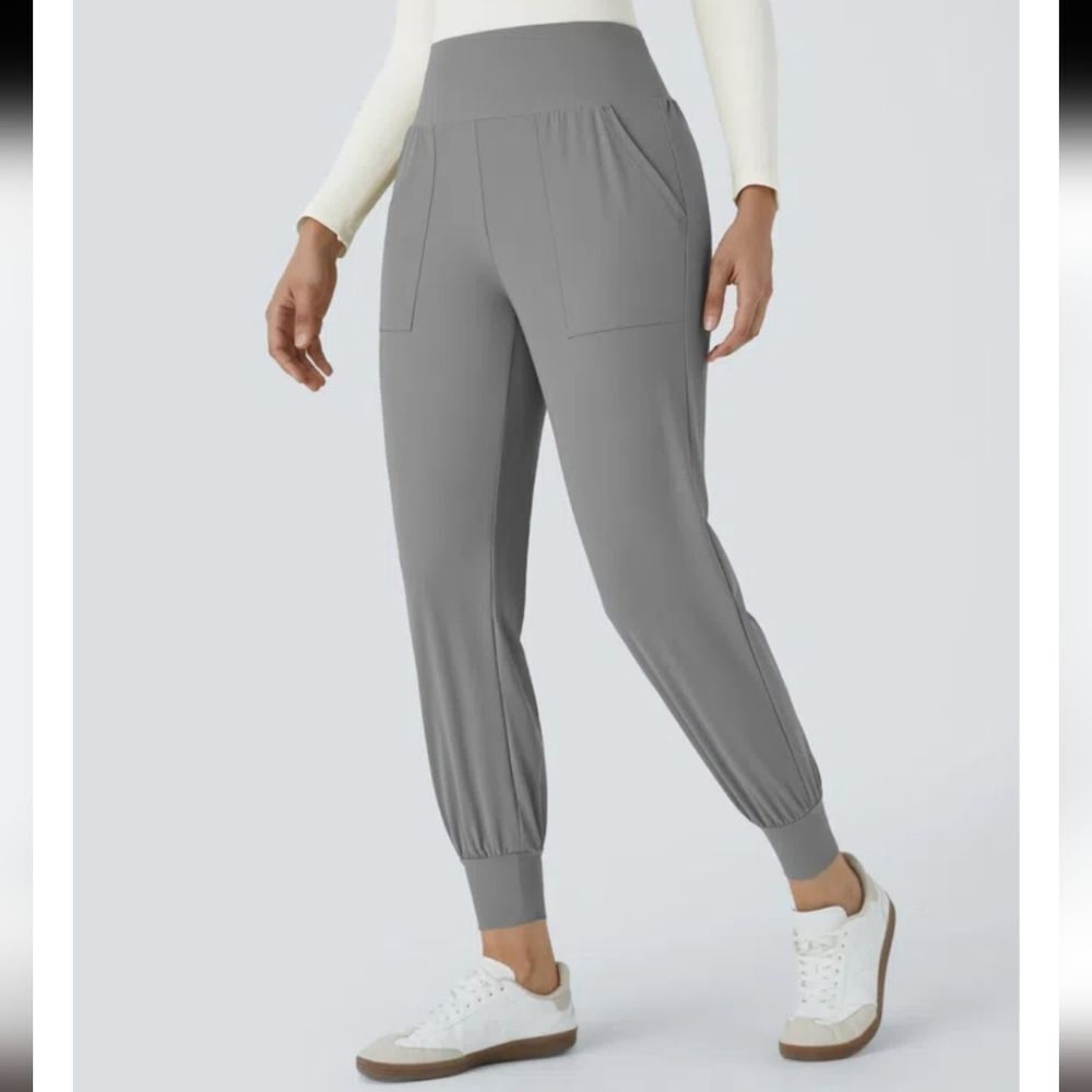 NWT NEW Halara High Waisted Plain Pocket Casual Gray Jogger Pants L Large